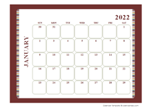 2022 Calendar Template Large Boxes