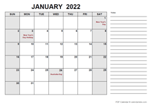 2022 Calendar with Australia Holidays PDF