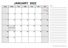 2022 Calendar with Canada Holidays PDF