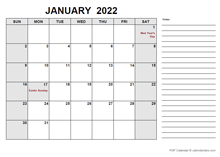 2022 Calendar with New Zealand Holidays PDF