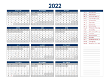 2022 Canada Annual Calendar with Holidays