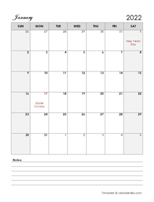 2022 Canada Calendar Template Large Boxes