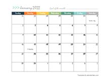 2022 Monthly Word Calendar In Colorful Design