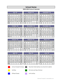 2022-23 School Calendar & Academic Calendar Templates