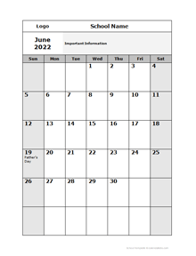 2022 Editable Monthly School Jun-Sep Calendar