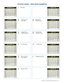 Year at a Glance Single Page Editable Calendar for Classroom and