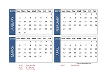 2022 Excel 4 Month Calendar Template