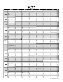 Free 2022 Excel Calendar For Project Planning
