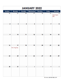 2022 Excel Monthly Calendar Template