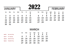 2022 Excel Quarterly Calendar Template