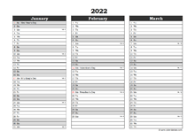 Editable 2022 Excel Three Month Calendar