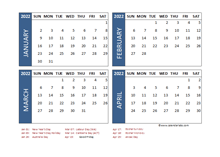 2022 Four Month Calendar with Australia Holidays