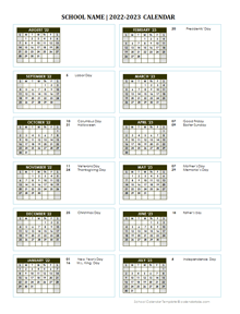2022 Free School Yearly Calendar Aug