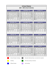 2022 Google Docs School Vertical Yearly Calendar