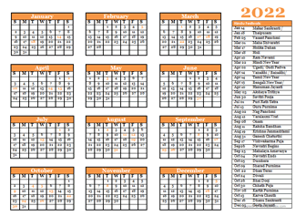 2022 Hindu Festivals Calendar Template