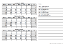 2022 Hong Kong Quarterly Calendar with Holidays