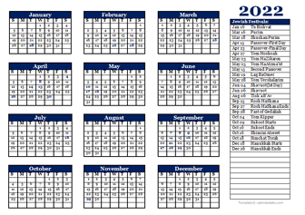 2022 Jewish Festivals Calendar Template