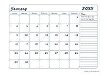 2022 Monthly Blank Calendar Template