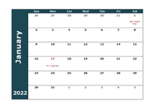2022 Monthly Calendar Template
