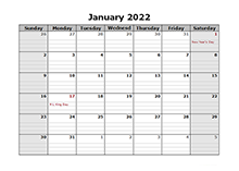 2022 Monthly Calendar With Daily Notes