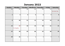 2022 Monthly Calendar with Daily Notes