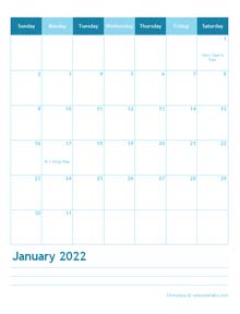 2022 Monthly Word Calendar Template Portrait