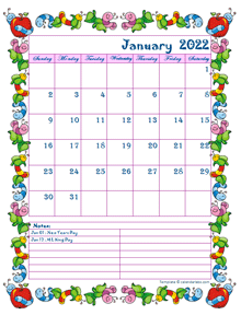 2022 Monthly Kid KIndergarten Calendar Template