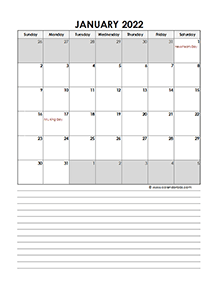 2022 Monthly Excel Template Calendar