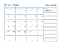 2022 Monthly Free School Jun-Sep Calendar