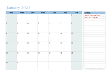 2022 Monthly OneNote Calendar