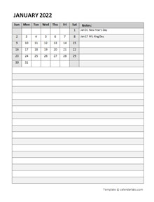 2022 Monthly Word Calendar Diary Template