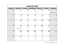 2022 Monthly Word Calendar Template With Holidays