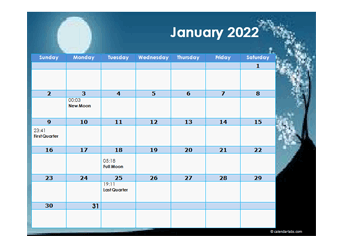 2022 Moon Calendar Universal Time