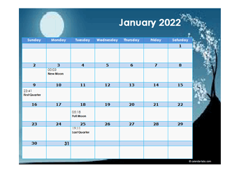 2022 Moon Phases Calendar With Days - Free Printable Templates