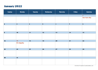 2022 OneNote Calendar Template