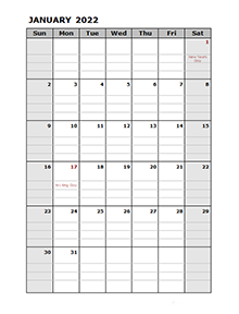 2022 Pages Calendar with Holidays