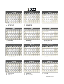 2022 Printable Calendar With Holidays
