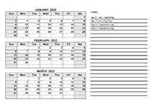 2022 Printable Calendar With Notes