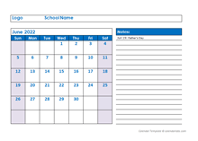 2022 Printable School Monthly Jun-Sep Calendar