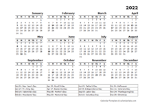 2022 Printable Yearly Design Calendar