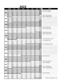 2022 52 Week Calendar Excel 2022 Yearly Business Calendar With Week Number - Free Printable Templates