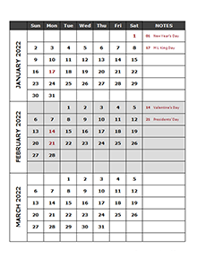 2022 Quarterly Three Month Calendar - Free Printable Templates