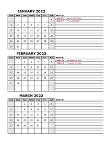 2022 Quarterly Three Month Calendar - Free Printable Templates