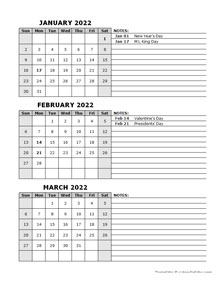 2022 Quarterly Word Calendar With Holidays