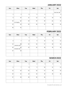 2022 Quarterly Word Calendar Template With Notes