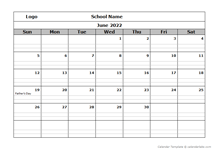 2022 School Monthly Printable Calendar