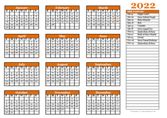 Sikh calendar template 2022