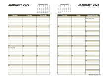 2022 Two Page Monthly Calendar A3