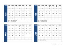 2022 Word Calendar Four Months Per Page