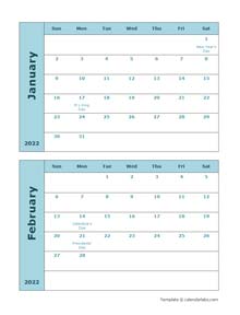 2022 Word Calendar Two Months Per Page